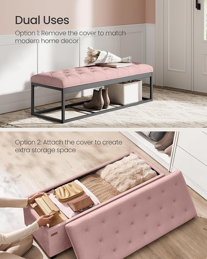 SONGMICS Velvet Storage Ottoman Bench, Foot Rest - Image 4