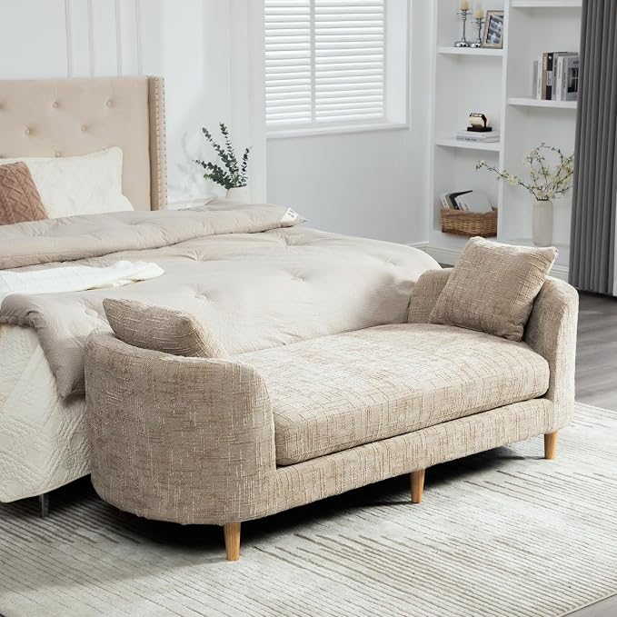 77.2" Oversized Chaise Lounge, Curved Soft End of Bed Bench - Image 9