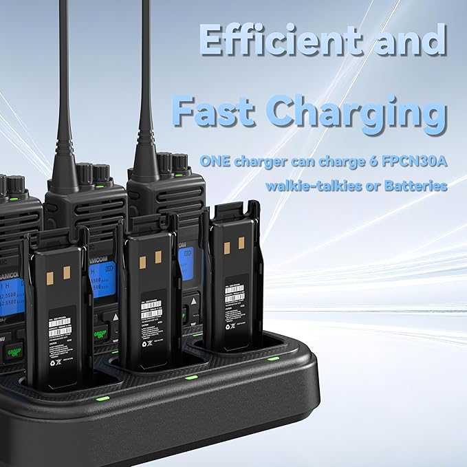 SAMCOM Six Way Charger Multi Unit Rapid Gang Charger Station with Removable AC Adapter Compatible with FPCN30A Walkie Talkie and Battery (1 Pack)