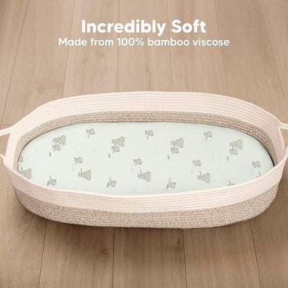 2-Pack Baby Bassinet Sheets Girl, Boy - 33x17 Viscose Derived from Bamboo Bedside Mattress Fitted Bassinet Sheets, Compatible with Halo Bassinest Swivel Sleeper, Baby Delight, Graco (Elly)