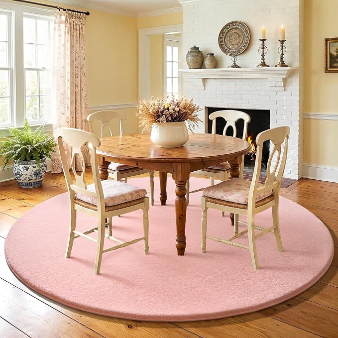 Pink Round Area Rug 4ft Washable Circle Rug - Image 9