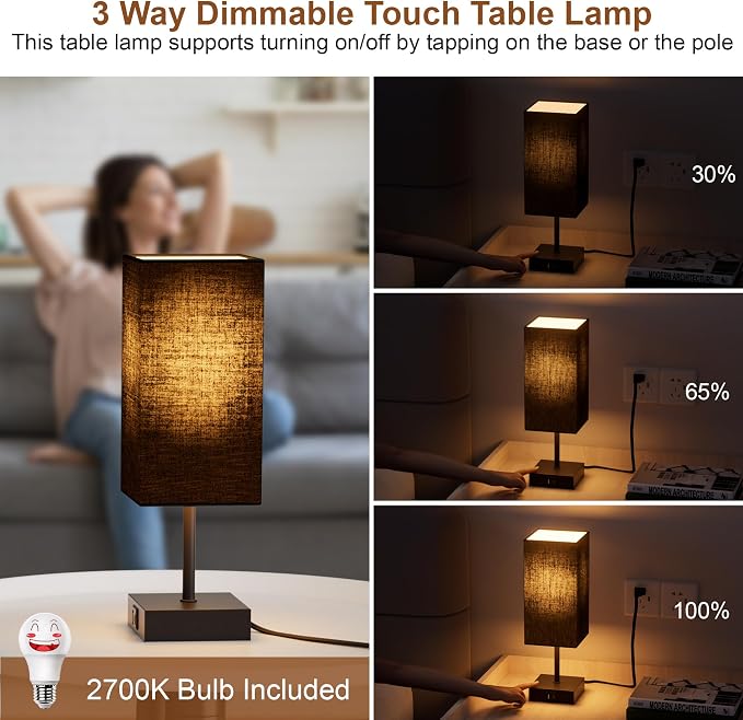 Touch Bedside Table Lamp for Bedroom, Touch 3-Way Dimmable LED Bulb Included - Image 2