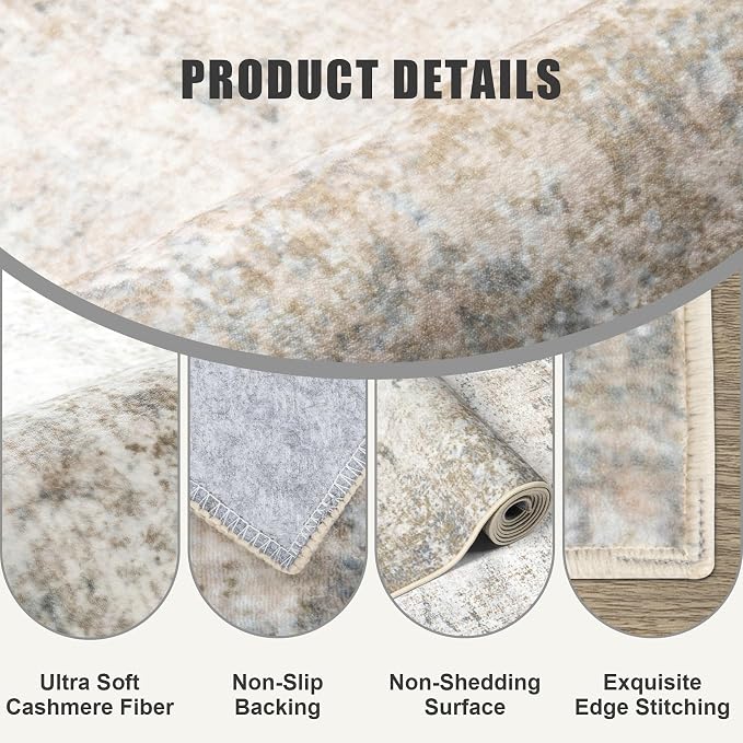 2x5 Washable Runner Rug：Modern Abstract Kitchen Soft Carpet Brown | - Image 6