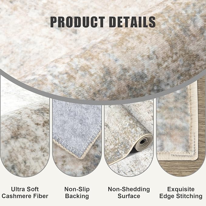 5x8 Area Rug Living Room: Modern Washable Indoor Soft Carpet Brown | - Image 4