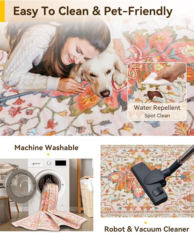 RELEANY Washable Area Rug, Small 2'x4', Water Repellent, Pet Friendly, Vintage - Image 3