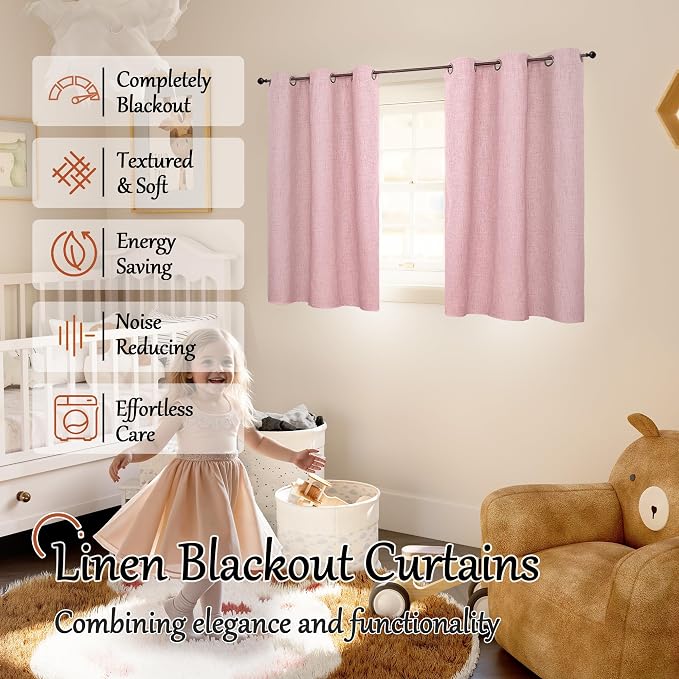 Short Baby Pink Blackout Curtains 40 Inch Length 38 Wide, 2 Panels | Thermal - Image 2