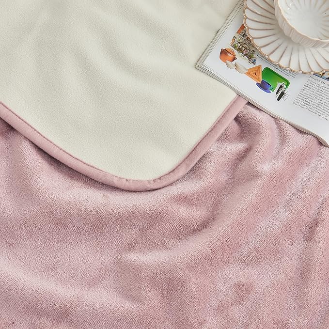 Waterproof Blanket 60"x80" for Adults, Reversible Waterproof Bed Cover for Dogs Cats Pets, Soft Leakproof Blanket for Bed Couch Sofa Furniture Protector, Dusty Pink/Off White