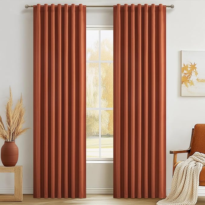 Fall Burnt Orange Curtains Blackout 84 Inches Long 2 Panels Set, Terracotta by QJMYDECO