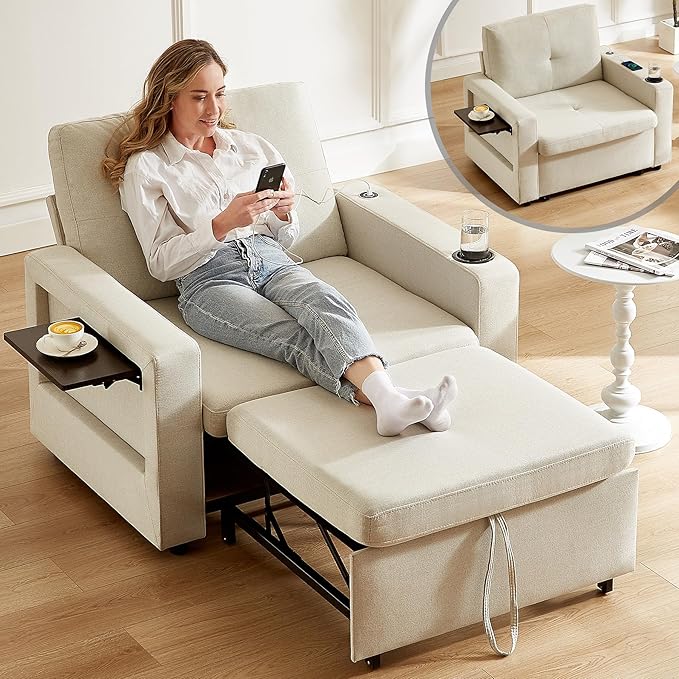 WEUP 42.5" Sleeper Chair Bed, 3-in-1 Convertible Reclining Sofa Chair by Unknown