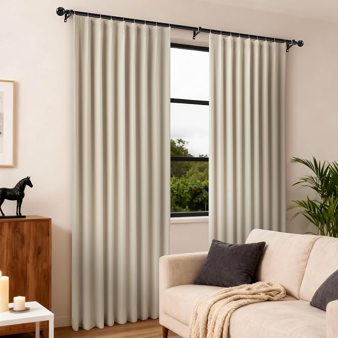 Etherealveil Taupe Pinch Pleated Blackout Curtains 2 Panels 60"x90" | Back Tabs - Image 2