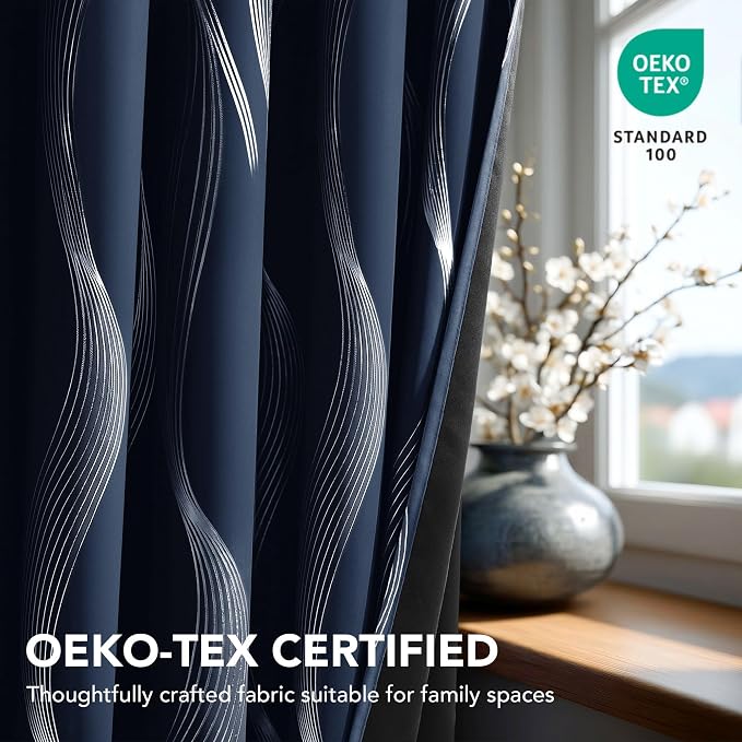 Deconovo Silver Foil Wave Pattern Total Blackout Curtain Panels, Living Room - Image 5