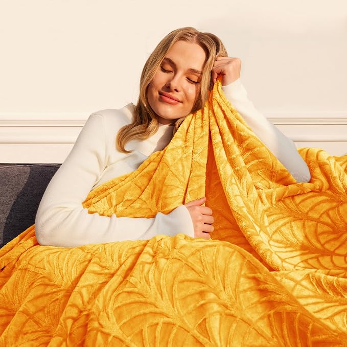 Whale Flotilla Soft Flannel Fleece Bed Blanket Queen Size, Lemon Yellow | Cozy - Image 2