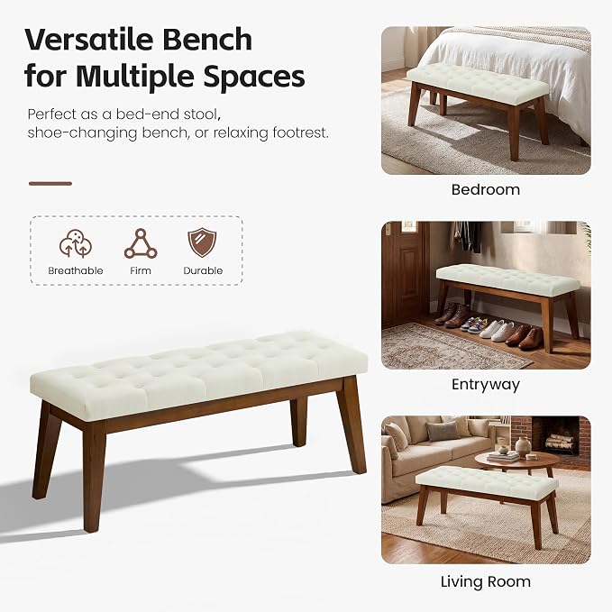 43.5" Upholstered Bedroom Bench, Linen Entryway Bench - Image 6