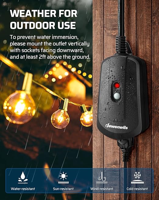 DEWENWILS Remote Control Outlet with 2 Wireless Remotes, Weatherproof Remote Control Light Switch, 15 amp Heavy Duty Remote Controlled Light Switch, 100 FT, No Interference, UL Listed