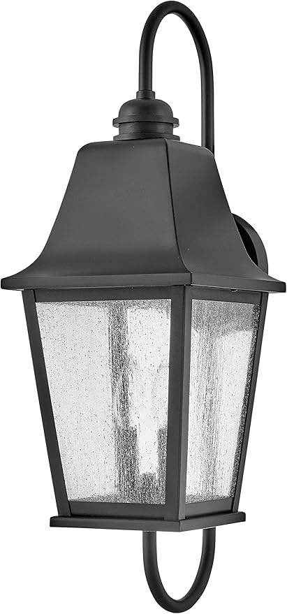 Hinkley Kingston Outdoor Large Wall Mount Lantern - 2-Light, Traditional, Aluminum, Clear Seedy Glass - Black Finish