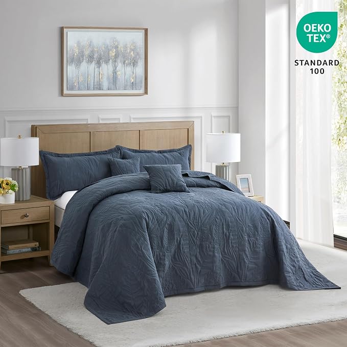HZ & HY Oversized Queen Bedspreads, 5-Piece Quilt Set, Lightweight Reversible - Image 3
