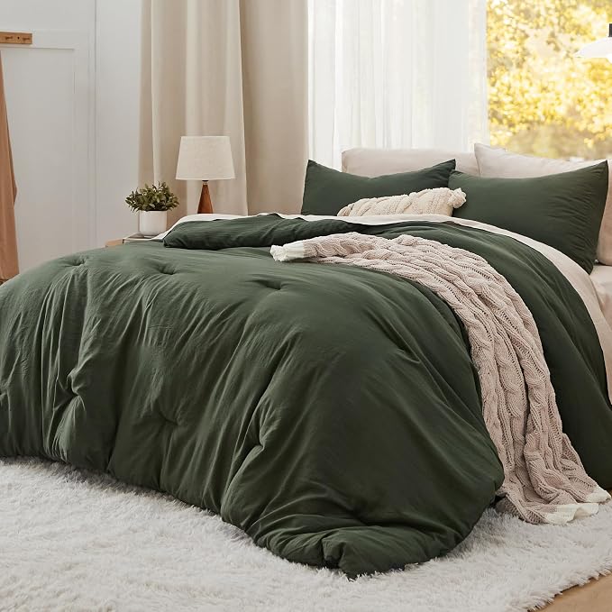 Bedsure Full Comforter Set, Dark Green Soft Prewashed Bedding - Image 2