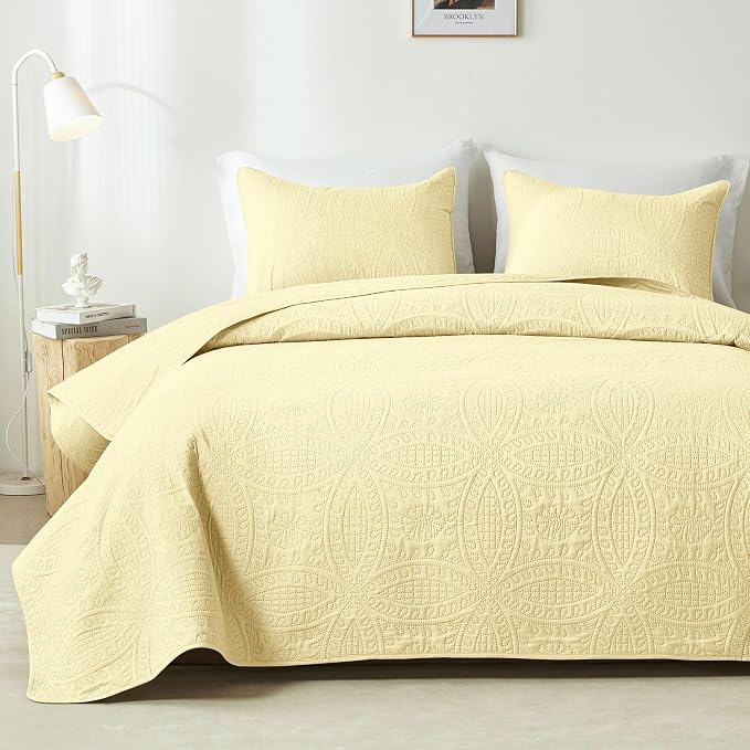 akkialla 118"x106" Butter Yellow California King Quilt Set, Oversized by akkialla
