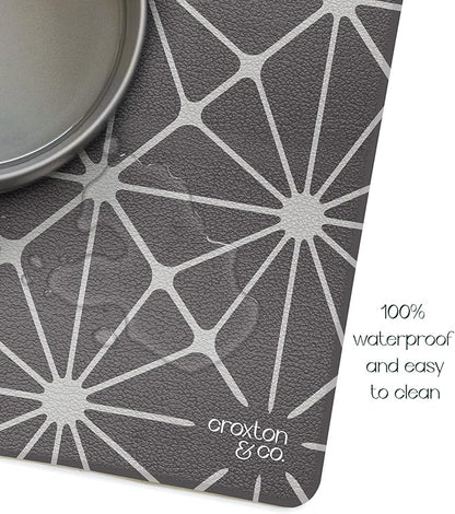 CROXTON & CO. Non-Slip Faux Leather Pet Feeding Mat for Dog Bowls | Large Bowl Mat for Food and Water | Durable, Easy-to-Clean Pet Food Mat for Floors | Size: 16.5"x18"