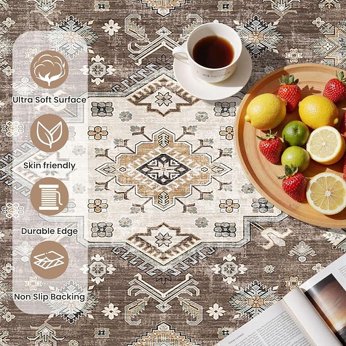 cotiled 2x3 Area Rug for Living Room, Traditional, Dark Brown | Washable Soft - Image 6