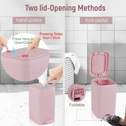 Small Bathroom Trash Can with Lid, 1.9 Gallon Slim Soft Close Step, Kitchen & - Image 3