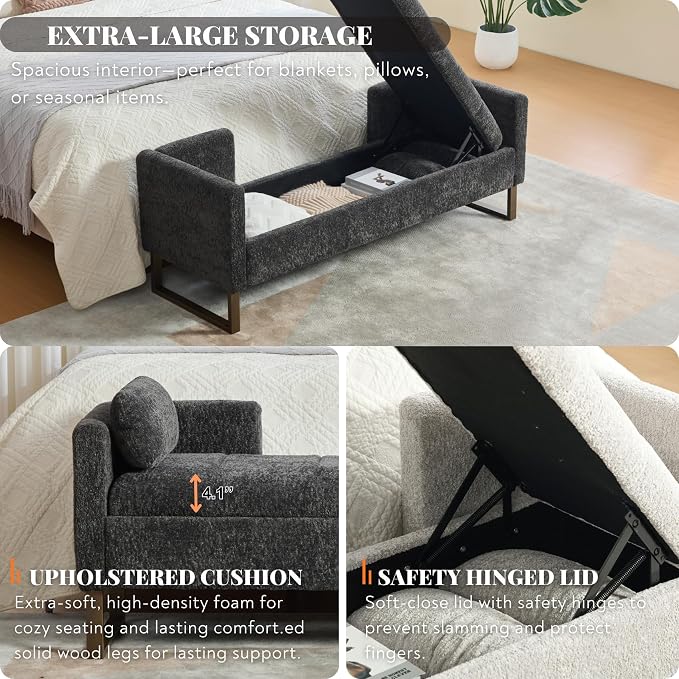 64" King Size End of Bed Storage Bench - Image 3