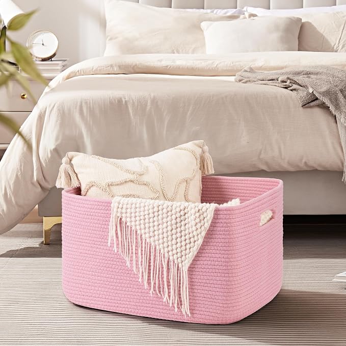 OIAHOMY 75L Blanket Basket, Woven Cotton Rope Basket - Image 4