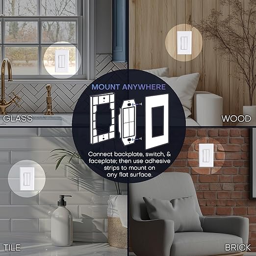 RunLessWire Click for Philips Hue – Battery-Free Wireless Smart Light Switch, 30ft Range – Works Natively with Philips Hue Bridge – Wall Mount Kinetic Switch - Decora Style, Black