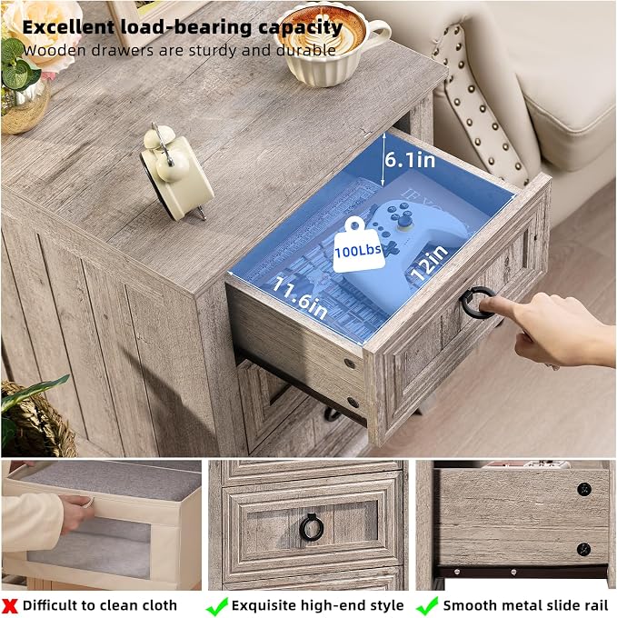 Joaxswe Farmhouse Nightstand Set 2, Oak Night Stand Cabinet - Image 7