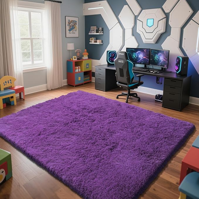 Purple 8x10 Area Rugs for Bedroom, Fluffy Shag Rugs Large Bedroom Carpet | - Image 2