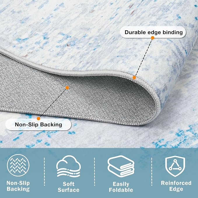 10x12 Washable Area Rug for Living Room Bedroom: Non-Slip Modern Light Blue | - Image 5