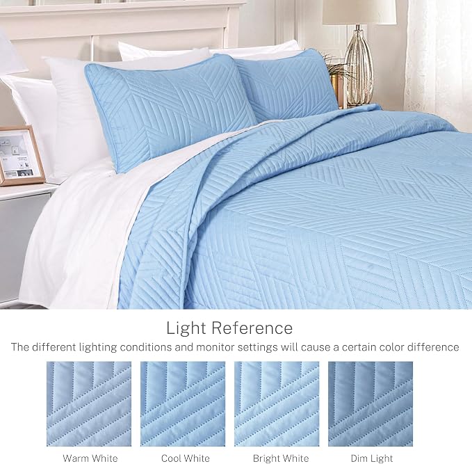 Exclusivo Mezcla California King Quilt Bedding Set, Light Blue | Lightweight - Image 3