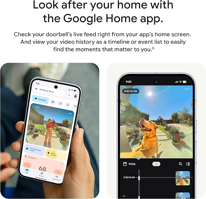 Google Nest Doorbell (Wired, 3rd Gen) - 2K Video and Gemini, Live View, Night Vision, 2-Way Audio - Works with Google Home - 2025 Model - Hazel