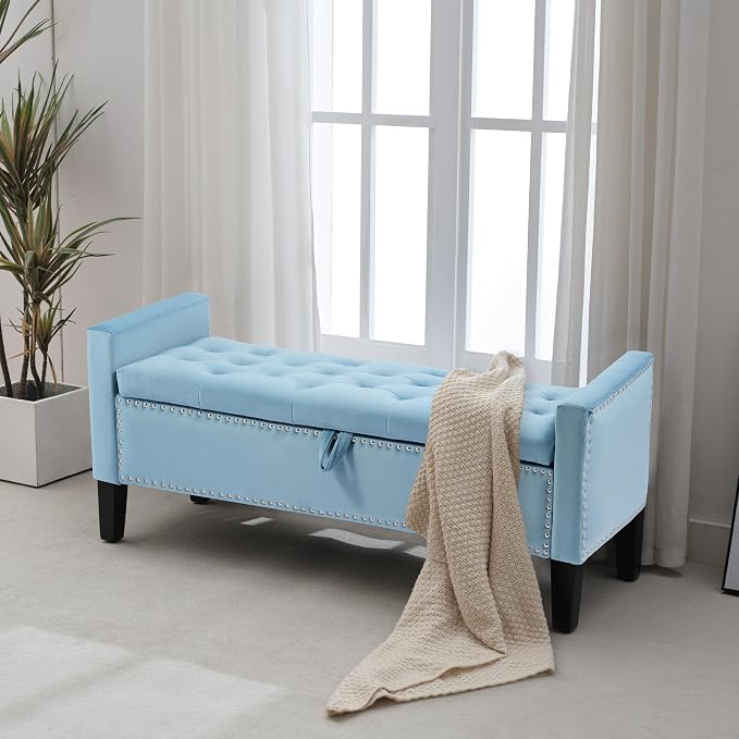 Velvet Storage Ottoman Bench, Modern Entryway Ottoman Bench - Image 7