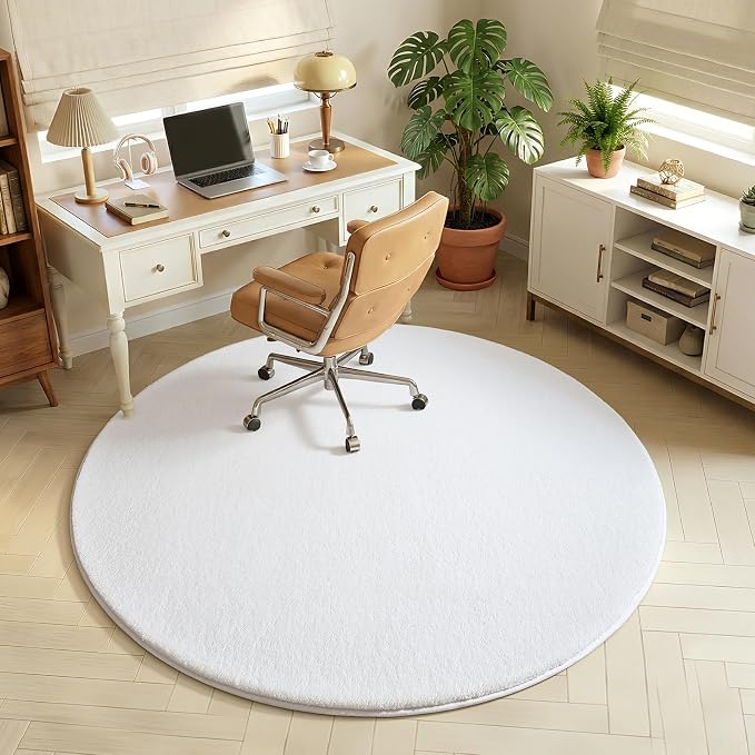 White Round Area Rugs 5ft Circle Rugs - Image 7