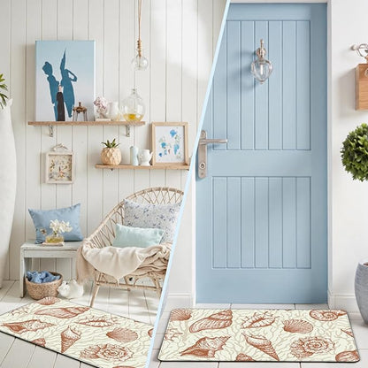 Kitchen Mats for Floor Cushioned Anti Fatigue Sets of 2 Beach Theme Kitchen Rugs Non Slip Waterproof Coastal Foam Kitchen Floor Rug Nautical Coral Seashell Comfort Standing Mat For Sink Laundry, Coral