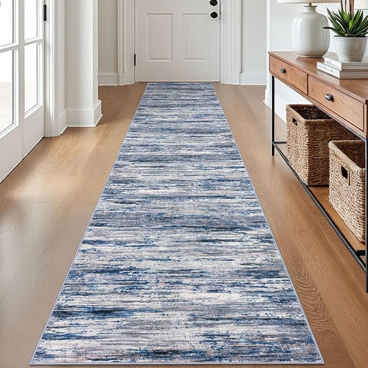 2x12 Modern Abstract Runner Rug for Hallways, Navy Blue Gray Neutral Multi Super Soft Hallway Decor Kitchen Rugs with Non-Slip, Non-Shedding Washable Rug for Entryway Bedroom Indoor