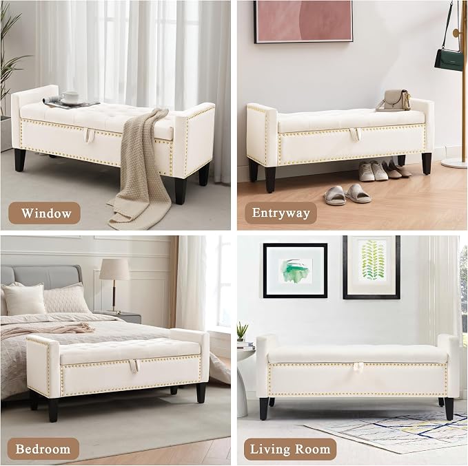 Velvet Storage Ottoman Bench, Modern Entryway Ottoman Bench - Image 6