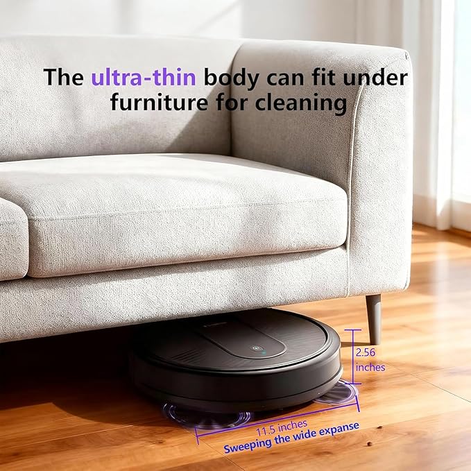 3-in-1 Robot Vacuum and Mop | 4500Pa Strong Suction, Anti-Tangle, 120 Mins Runtime, Ultra-Thin, Low Noise, Smart Navigation, Multiple Cleaning Modes, Ideal for Pet Hair and Hard Floors (Black)