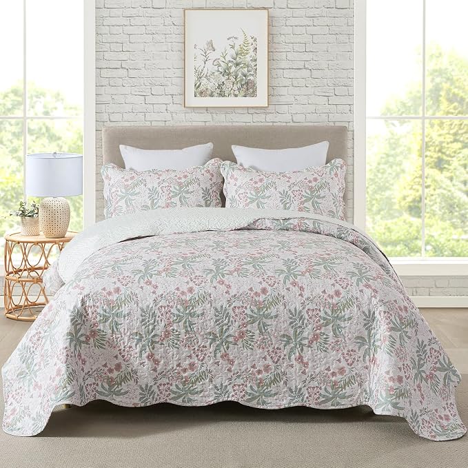 Lightweight Coverlet Set 3-Piece Bedspread Quilt Set Garden Style Floral by Travan