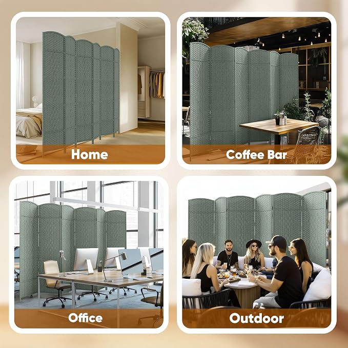 Rattan Room Divider, 6-Panel Folding Privacy Screen 6ft. Extra Wide | Double - Image 8