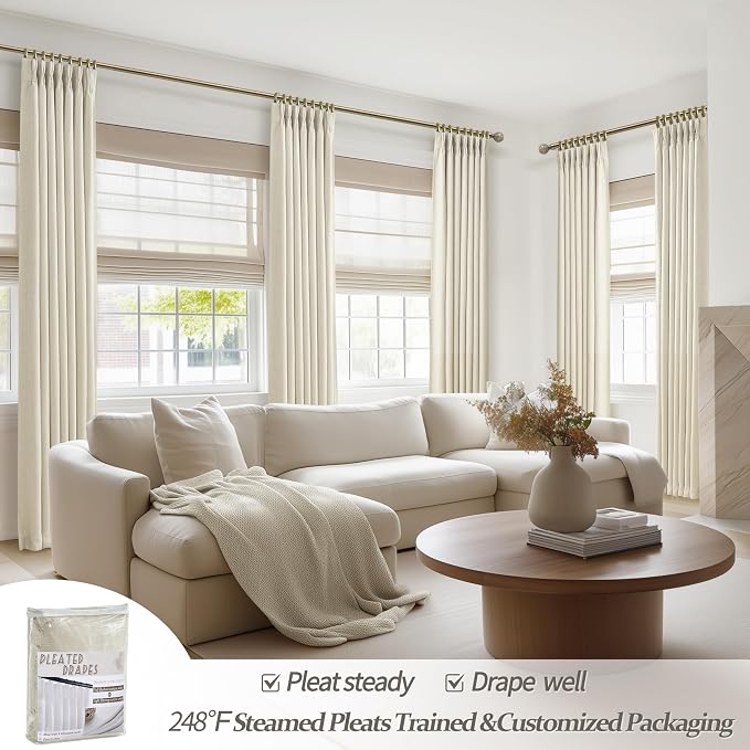 Memory Trained Pinch Pleated Cream 104 Inch Long Curtains 2 Panels Set - Image 6