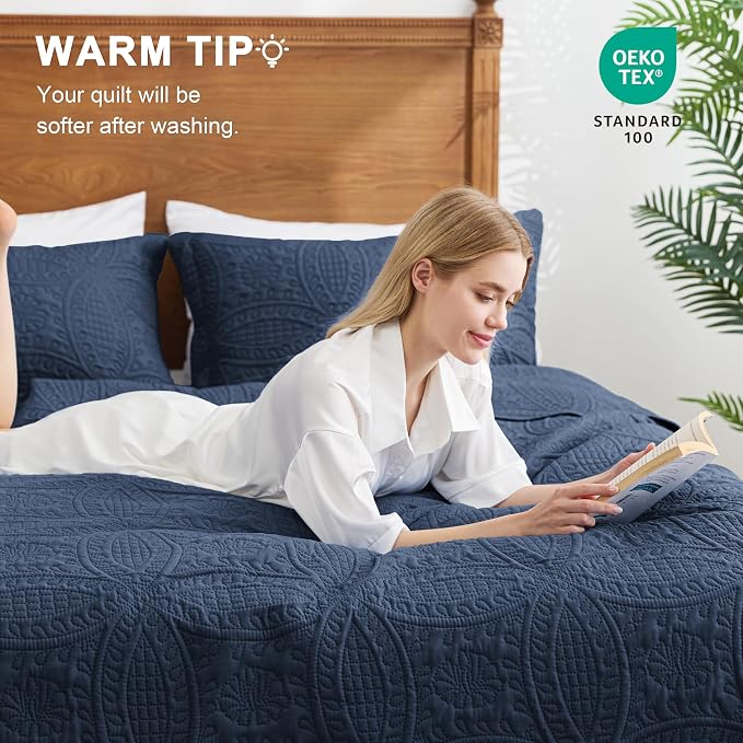 Love's cabin Twin Quilt Set Navy Blue Bedspreads - Image 5