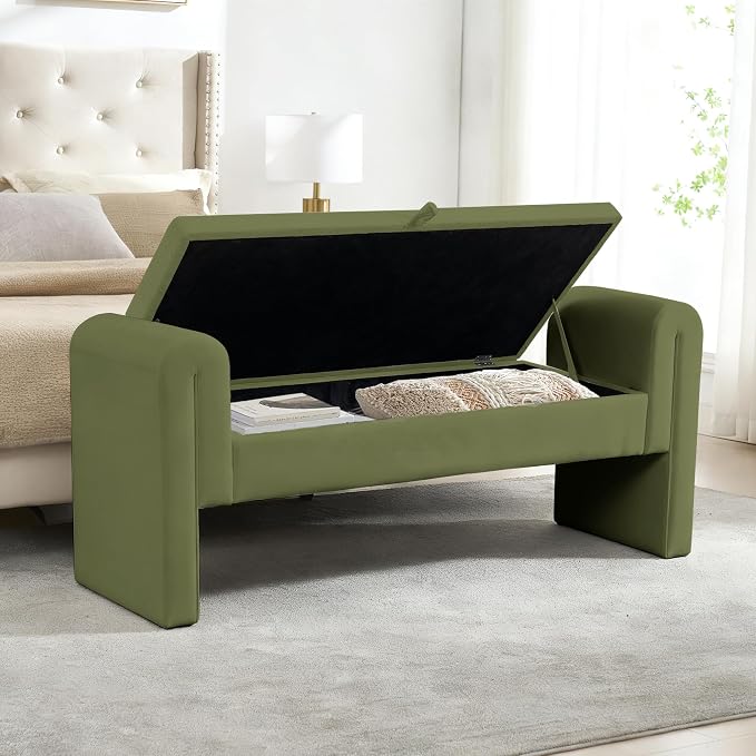 61" Velvet End of Bed Bench, Upholstered Seat - Image 6