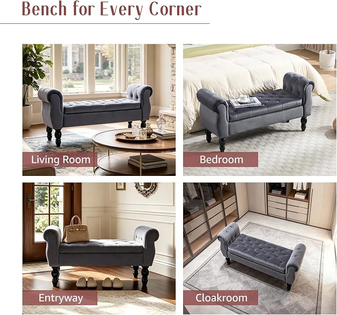 47.6" Storage Bench for End of Bed Bedroom, Velvet Ottoman Bench - Image 7
