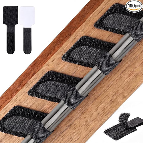 100 Pcs Cable Management Under Desk, Hook and Loop Cable Straps, Residue-Free by WSICSE