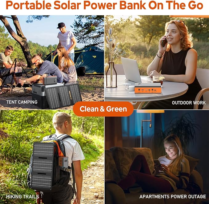 Portable Power Bank with AC Outlet, 65W 110V Portable Laptop Charger Battery Bank 23400mAh External Battery Pack Backup Power Source for Outdoor Tent Camping RV Home Office Smart Devices-Orange