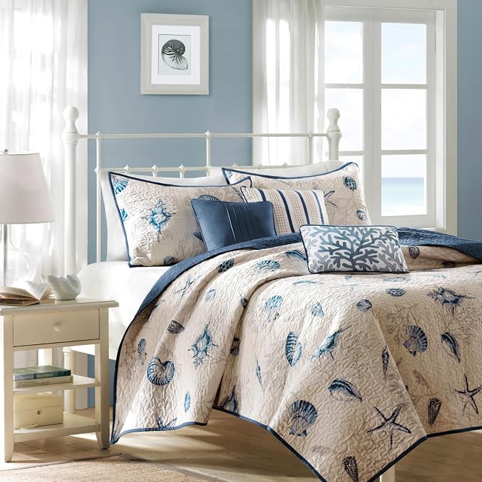 Madison Park Cottage Coastal Starfish Blue King Bedspread Set, Machine Washable - Image 2