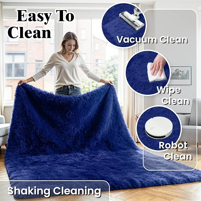8x10 Fluffy Area Rug for Living Room: Soft Non-Slip Blue Bedroom Carpet | Ultra - Image 6