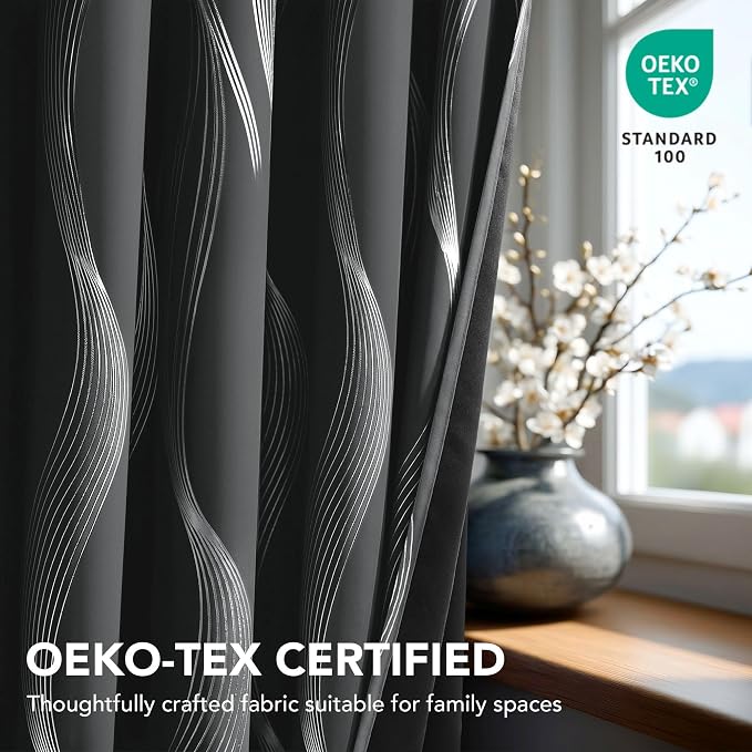 Deconovo Silver Foil Wave Pattern Total Blackout Curtain Panels, Living Room - Image 5
